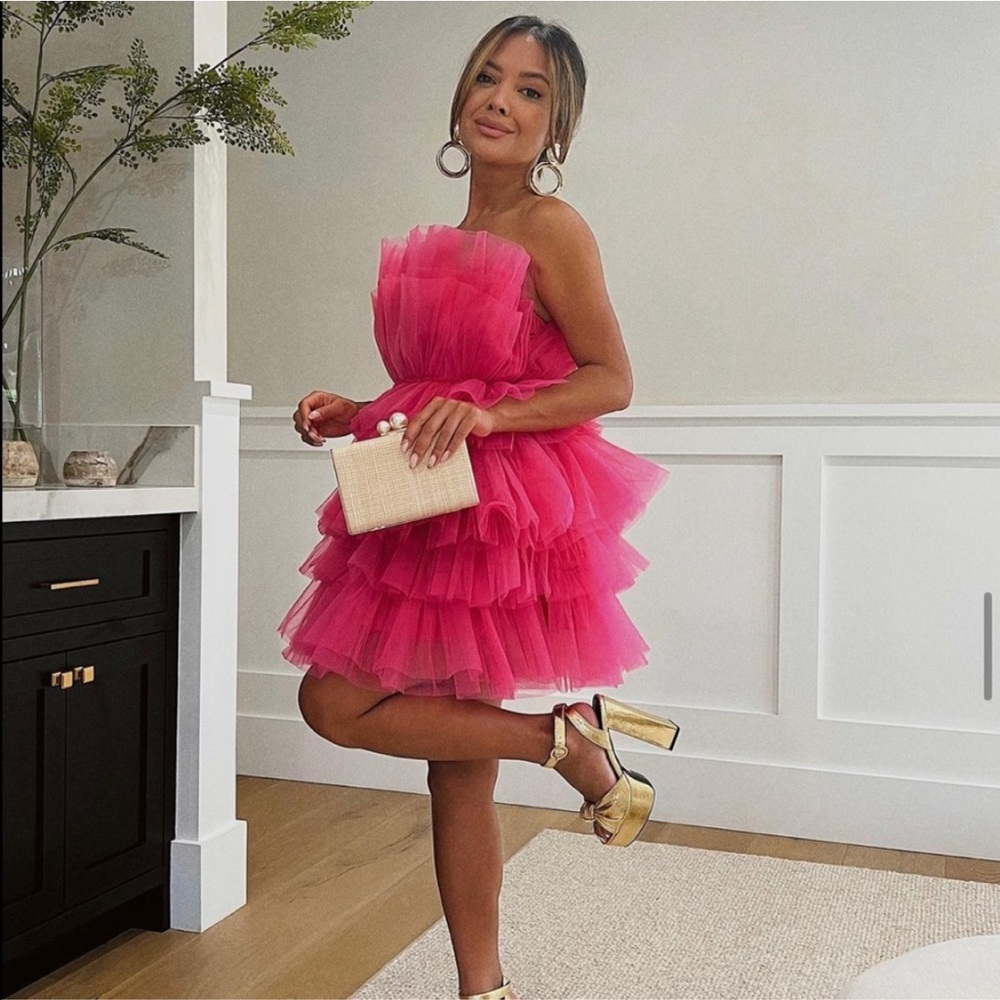 🦃BLACK FRIDAY SALE🦃 Life Of The Party Hot Pink Layered Tulle Mini Dress - Picture 6 of 15